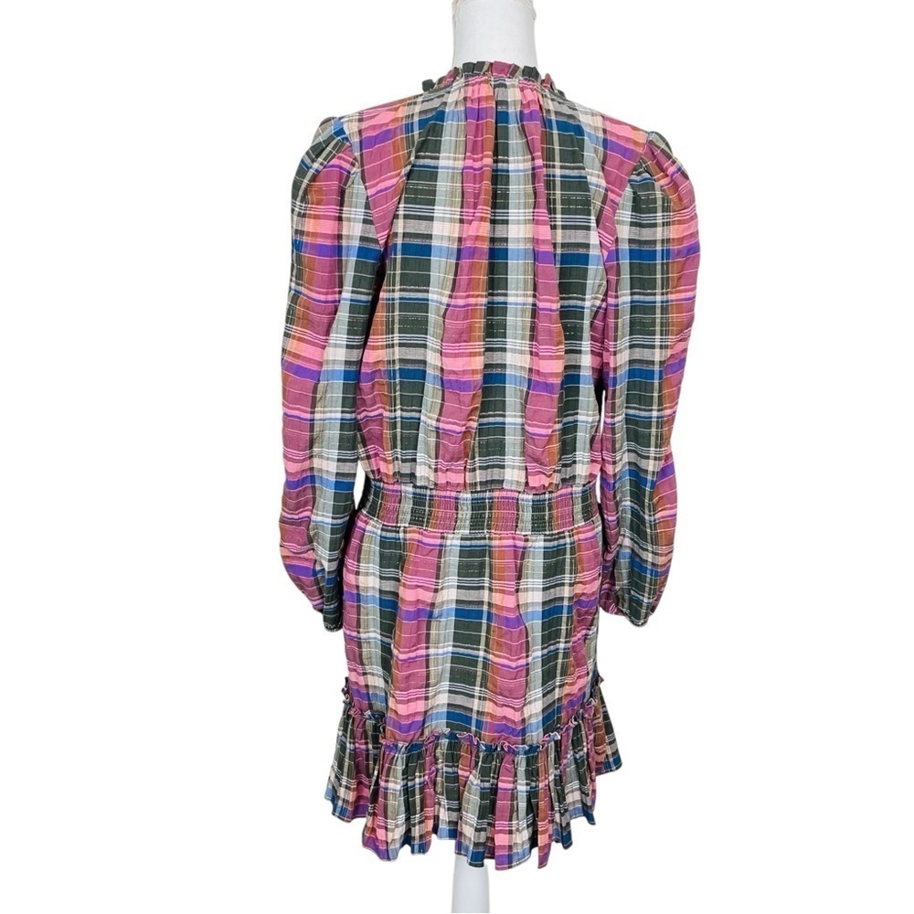 Veronica Beard Jeans Destiny Ruffled Metallic Checked Cotton Blend Mini Dress - Picture 6 of 13